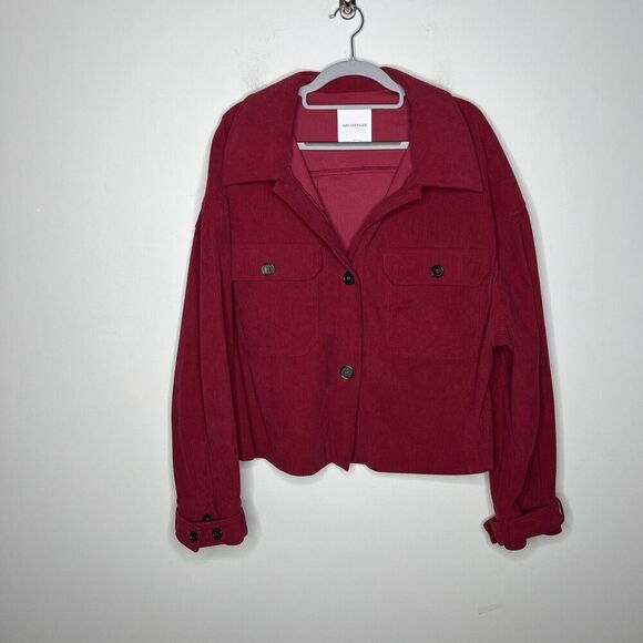 Avec Les Filles Jacket Shirt Shacket Red Corduroy Size L Button Front Boxy - Picture 4 of 12